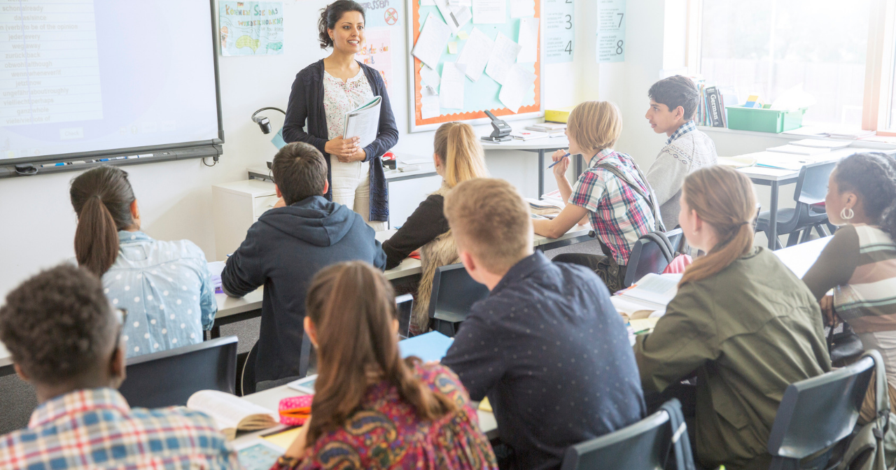 A woman teaches a class