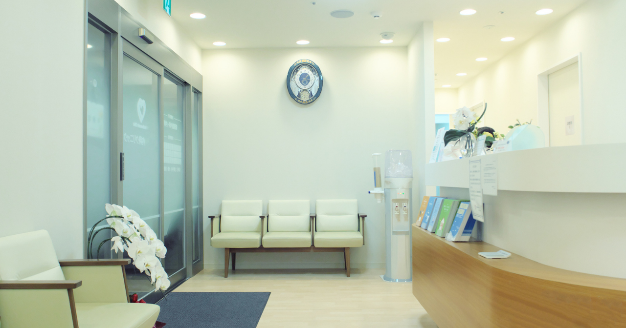An image of an empty patient waiting room. 