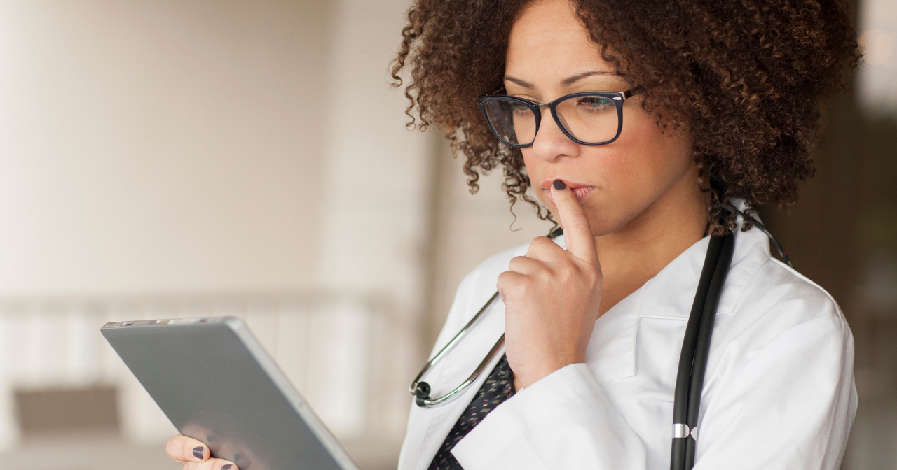 A provider considers an iPad. 