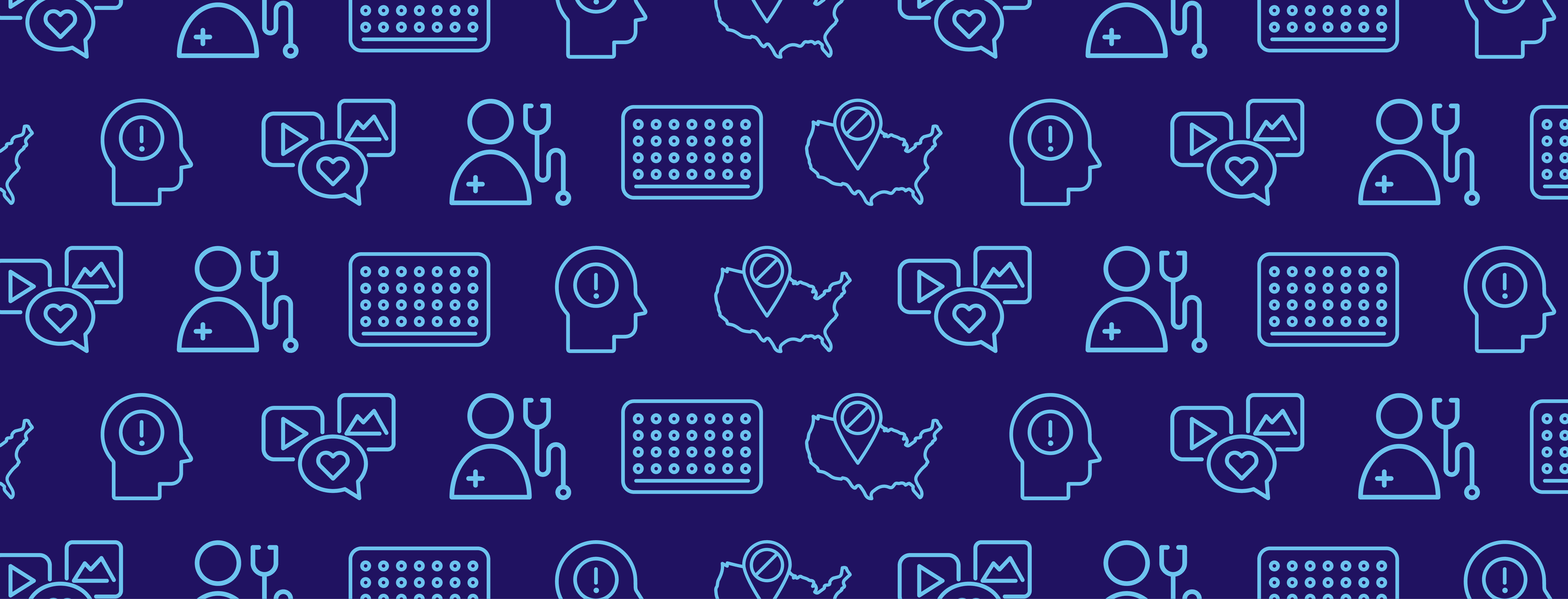 A repeating pattern of health care related icons. 