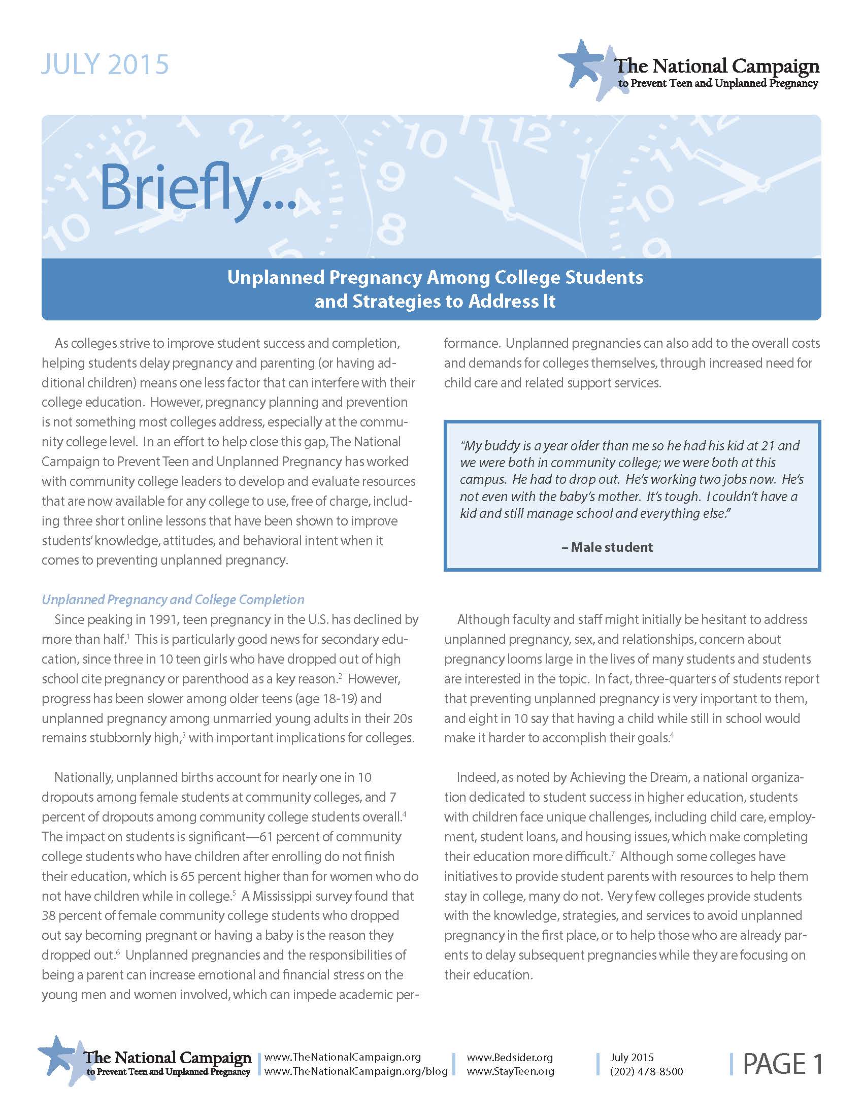 Briefly: Unplanned Pregnancy Among College Students and Strategies to Address It