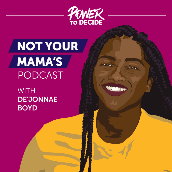 The cover of the Not Your Mama's Podcast, an illustration of De'Jonnae Boyd smiling and the title of the podcast.