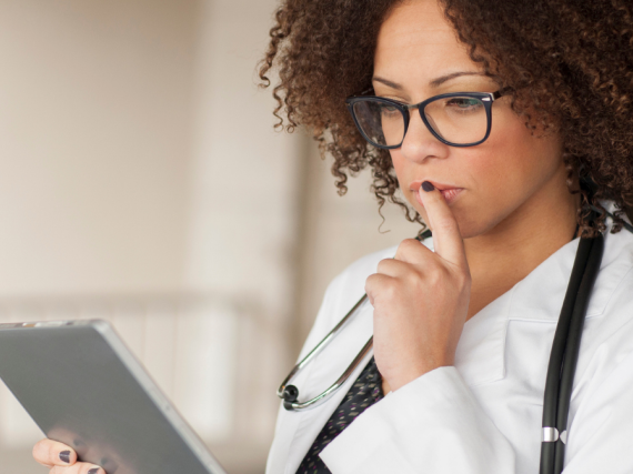 A provider considers an iPad. 