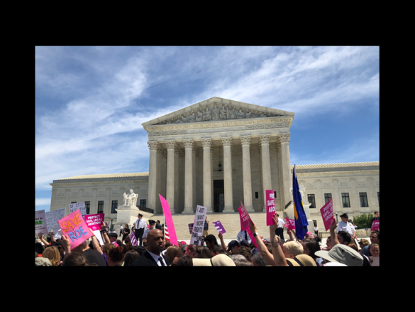 A photo of a rally for reproductive rights at the steps of the US Supreme Court. 