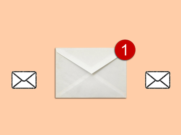 An illustration of several envelopes, one of which has a red number 1 above it.